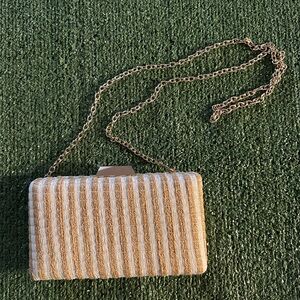 Sondra Roberts Gold and Cream Striped Clutch